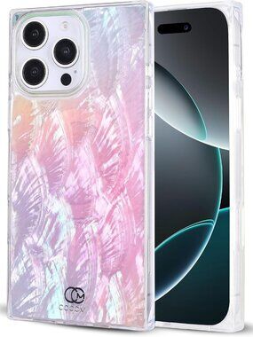 Rectangle for iPhone 16 Pro Case, Pink Real Mother of Pearl